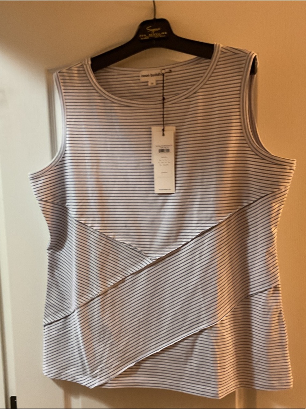 neon buddha White and Navy Striped Sleeveless Tank Top